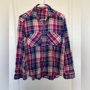 Express Pink and Blue Plaid Button Down Shirt Women’s XS